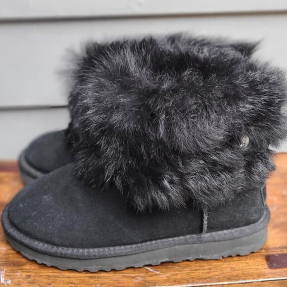 UGG Black Valentina Suede Boots with Shearling size 7 1/2" - Picture 2 of 12